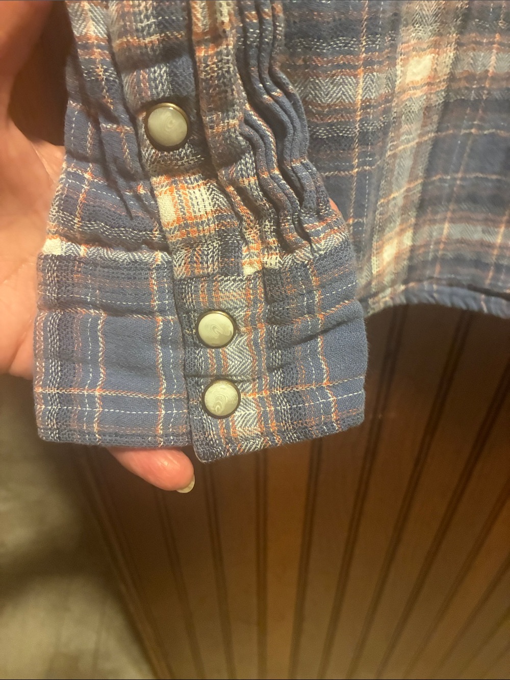 Shyanne Navy & Orange Plaid Shirt with Patterned Collar - Picture 4 of 9